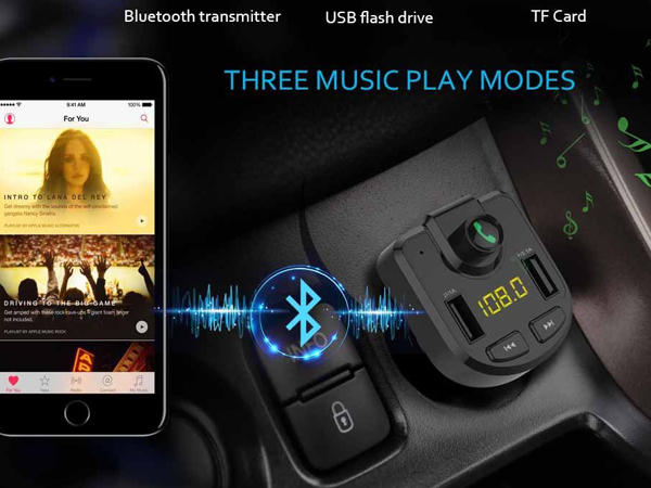 FM Bluetooth Transmitter, Universal FM Transmitter in the Car, Handsfree Call, 3 Playback Modes, Dual USB Ports, with 5V / 2.1A USB Car Charger